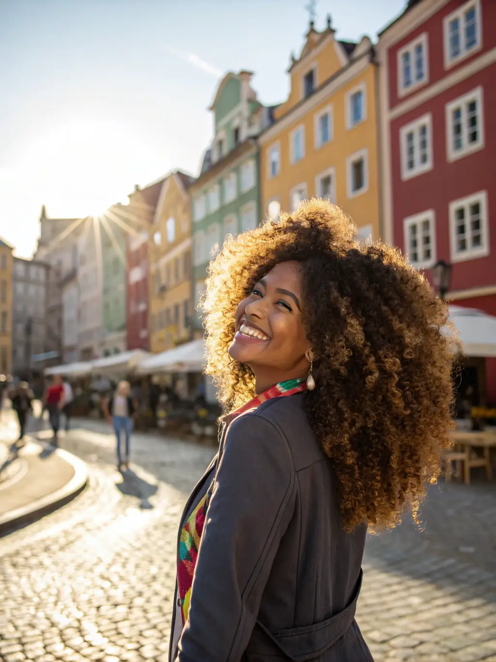A close-up shot of a woman with beautifully defined, natural curls, styled by Georgia Mitchell, showcasing her expertise in curly hair care.